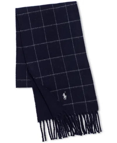 Polo Ralph Lauren Men's Reversible Windowpane Scarf In Hunter Navy