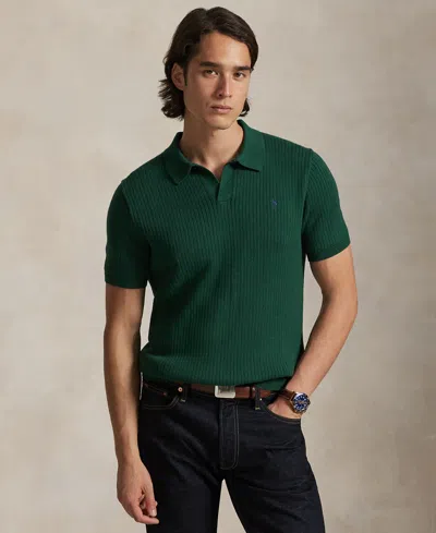 Polo Ralph Lauren Men's Rib-knit Cotton Polo-collar Sweater In Green