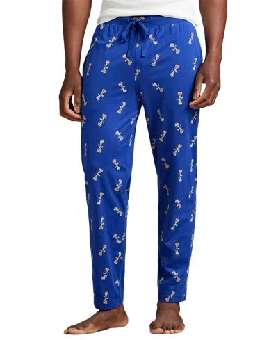 Polo Ralph Lauren Men's Rib Waistband Knit Bear Pajama Jogger Pants In Blue