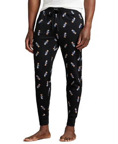Polo Ralph Lauren Men's Rib Waistband Knit Bear Pajama Jogger Pants In Black