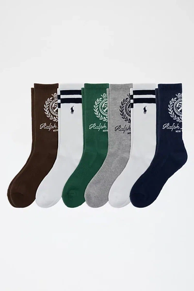 Polo Ralph Lauren Men's Rl Crest Logo Crew Sock 6-pack In Assorted, Men's At Urban Outfitters In Multi