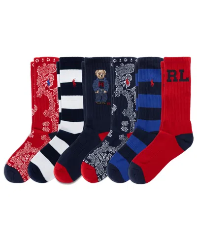 Polo Ralph Lauren Men's Rl Denim Bear Ribbed Reinforced Heel And Toe Crew Socks, 6-pack In Multi