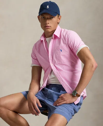 Polo Ralph Lauren Men's Rl Prepster Classic-fit Checked Seersucker Shirt In Resort Rose,white