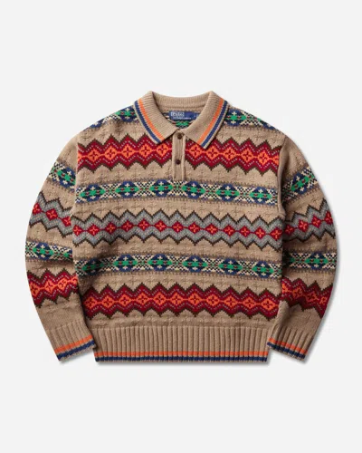 Polo Ralph Lauren Men S Fair Isle Wool-blend Polo-collar Sweater Tan In Multi