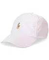 Polo Ralph Lauren Striped Cotton Blend Baseball Hat With Iconic Embroidery In Carmel Pink Seersucker