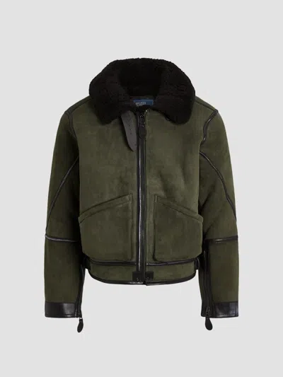 Polo Ralph Lauren Men's Shearling Flight Jacket In Myrtle Green Brown