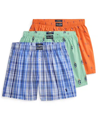 Polo Ralph Lauren Men's Single-button Fly Woven Boxers, 3-pack Set In Multi