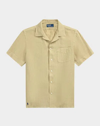 Polo Ralph Lauren Men's Slub Linen Camp Shirt In Beige