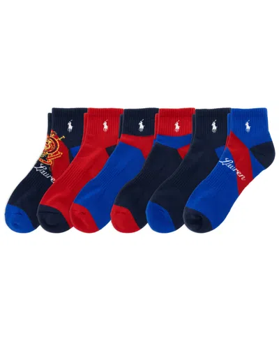 Polo Ralph Lauren Men's Snow Beach Ribbed Quarter Crew Socks, 6-pack In Blue