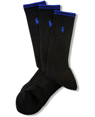 Polo Ralph Lauren Men's Socks, Athletic Crew 3 Pack In Black