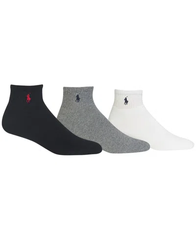 Polo Ralph Lauren Men's Socks, Extended Size Classic Athletic Quarter 3 Pack In Black,grey,white