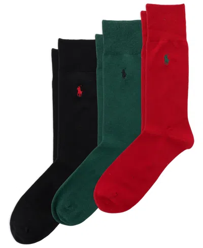 Polo Ralph Lauren Men's Soft Touch Flat Knit Dress Rayon-blend Socks, 3-piece Set In Multi