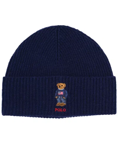 Polo Ralph Lauren Solid Flag Bear Beanie In Blue