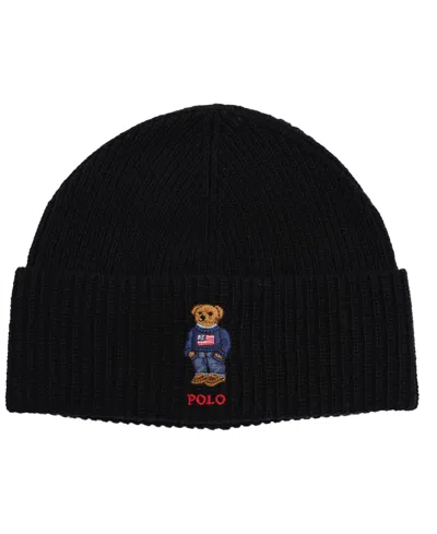 Polo Ralph Lauren Solid Flag Bear Beanie In Black