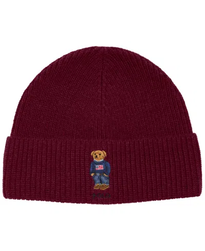 Polo Ralph Lauren Men's Solid Flag Bear Beanie Hat In Red