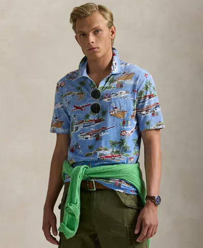 Polo Ralph Lauren Men's Standard-fit Bear Linen-cotton Polo In Holiday Bear Print