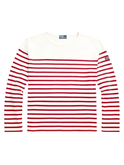 Polo Ralph Lauren Cotton Classic Fit Striped Boatneck Shirt In White/red