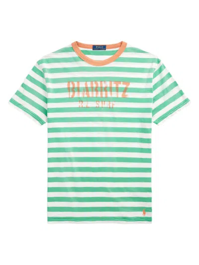 Polo Ralph Lauren Classic Fit Striped Jersey T-shirt Man T-shirt Green Size M Cotton In Summer Emerald Multi