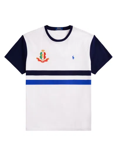 Polo Ralph Lauren Men's Striped Logo Crest Cotton T-shirt In White Multi