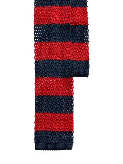 Polo Ralph Lauren Men's Striped Silk Scarf In Navy Red