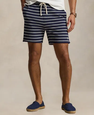 Polo Ralph Lauren Cotton Club Bar Stripe Textured Pull On Short In Blue