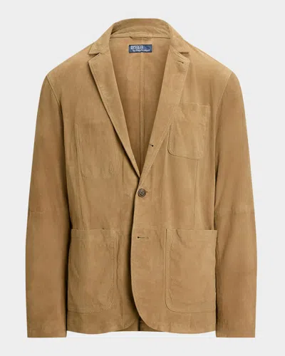 Polo Ralph Lauren Single-breasted Suede Blazer In Brown