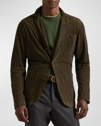 Polo Ralph Lauren Men's Suede Three-button Jacket In Dark Equine Green
