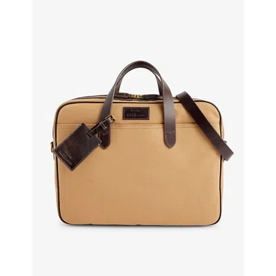 Polo Ralph Lauren Business Brand-patch Rectangle-shape Cotton Briefcase In Tan/brown