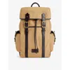 POLO RALPH LAUREN POLO RALPH LAUREN MEN'S TAN/DARK BROWN BRAND-PATCH COTTON-CANVAS AND LEATHER BACKPACK