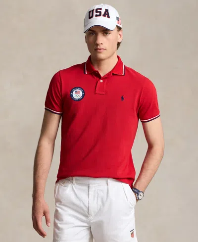 Polo Ralph Lauren Men's Team Usa Custom Slim-fit Mesh Polo Shirt In Red