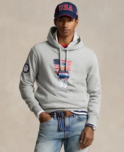 Polo Ralph Lauren Men's Team Usa Polo Bear Fleece Hoodie In Grey Heather