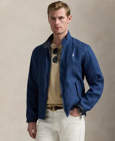 Polo Ralph Lauren Reversible Herringbone Linen And Taffeta Jacket In Blue