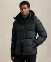 Polo Ralph Lauren Blue Down Jacket With Fixed Hood And Embroidered Pony Logo On Chest In Tech Fabric Man In Black