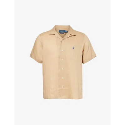 Polo Ralph Lauren Mens Vintage Khaki Crosshatch-texture Short-sleeve Linen Shirt