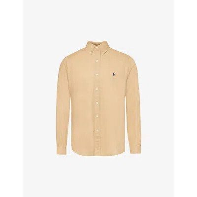 Polo Ralph Lauren Mens Vintage Khaki Logo-embroidered Custom-fit Linen Shirt