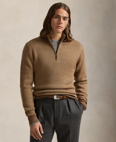 Polo Ralph Lauren Textured Wool Quarter Zip Sweater In Neutral