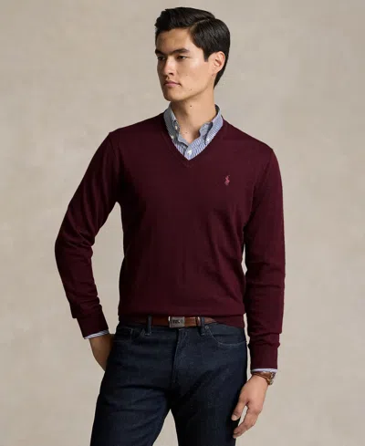 Polo Ralph Lauren Men's Washable Wool V-neck Sweater In Cla Wine