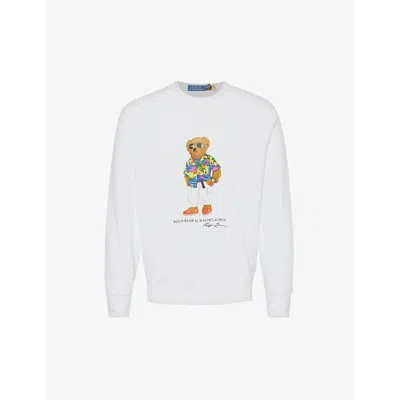 Polo Ralph Lauren Mens White Beach Club Bear Bear-print Regular-fit Cotton-blend Sweatshirt