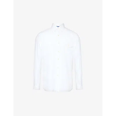 Polo Ralph Lauren Mens White Crosshatch-texture Classic-fit Linen Shirt