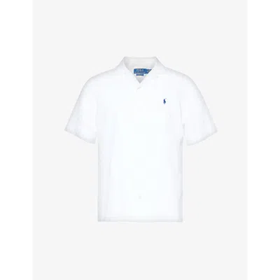 Polo Ralph Lauren Mens White Crosshatch-texture Short-sleeve Linen Shirt