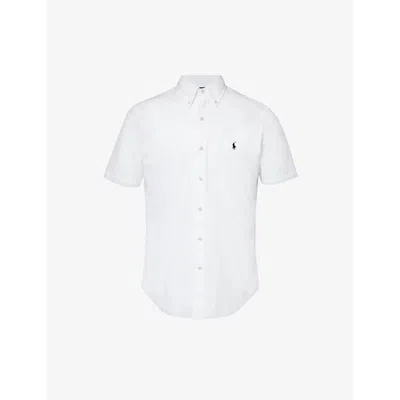 Polo Ralph Lauren Mens White Logo-embroidered Cotton-seersucker Shirt