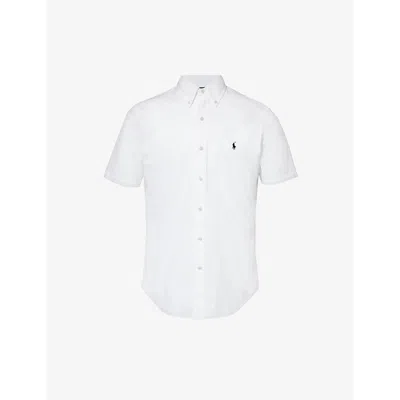 POLO RALPH LAUREN MENS WHITE LOGO-EMBROIDERED COTTON-SEERSUCKER SHIRT XL