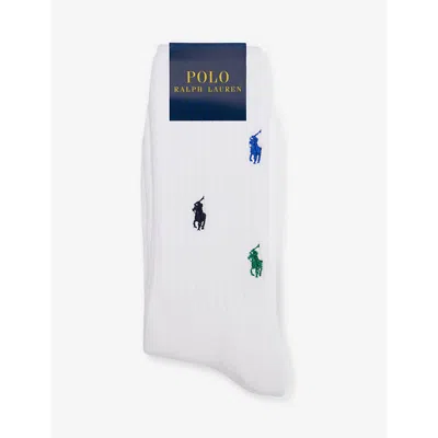 Polo Ralph Lauren Mens White Logo-embroidered Crew-length Cotton-blend Socks