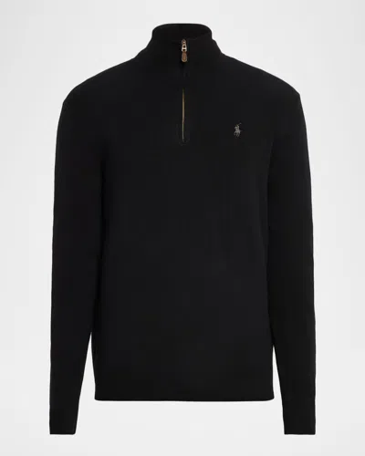 Polo Ralph Lauren Men's Wool Embroidered Pony Quarter-zip Sweater In Black