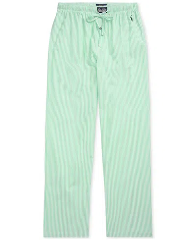 Polo Ralph Lauren Men's Woven Pajama Pants In Golf Green Tick Stripe,cruise Navy