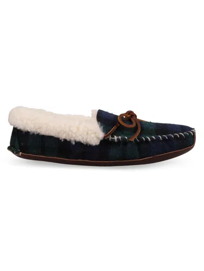 Polo Ralph Lauren Men's Yarmond Plaid Cotton & Shearling Slippers In Black