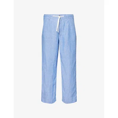 Polo Ralph Lauren Mens  Polo Prepster Chambray Relaxed-fit Linen Trousers In 4366a Blue/white