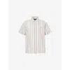 Polo Ralph Lauren Cotton Chambray Stripe Cuban Shirt In 6723 Off White/red Multi