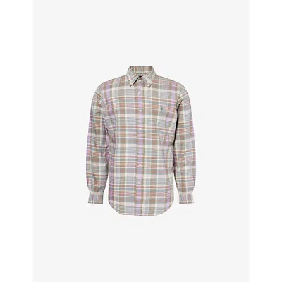 Polo Ralph Lauren Mens 6815 Khaki Green Multi Check-pattern Custom-fit Cotton Shirt In Brown
