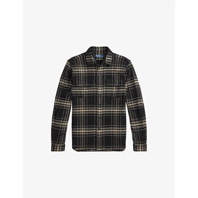 POLO RALPH LAUREN MENS 7000 BLACK CREAM CHECKED BRUSHED COTTON SHIRT